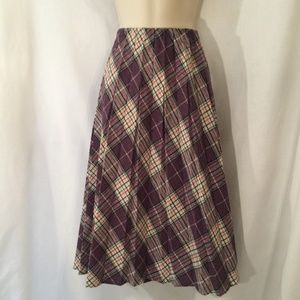 Vintage Purple Plaid Pleated Flare Skirt Size M